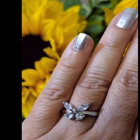 🦋💍Sterling Silver 1.2TCW Marquis and Brilliant Cut Butterfly Cz Diamond Rin… - Picture 12 of 17